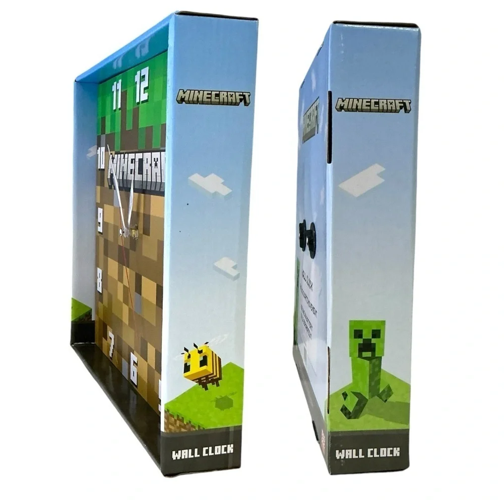Minecraft Grass Block Square Wall Clock Gamer Home Decor 11 in Tan Green NEW